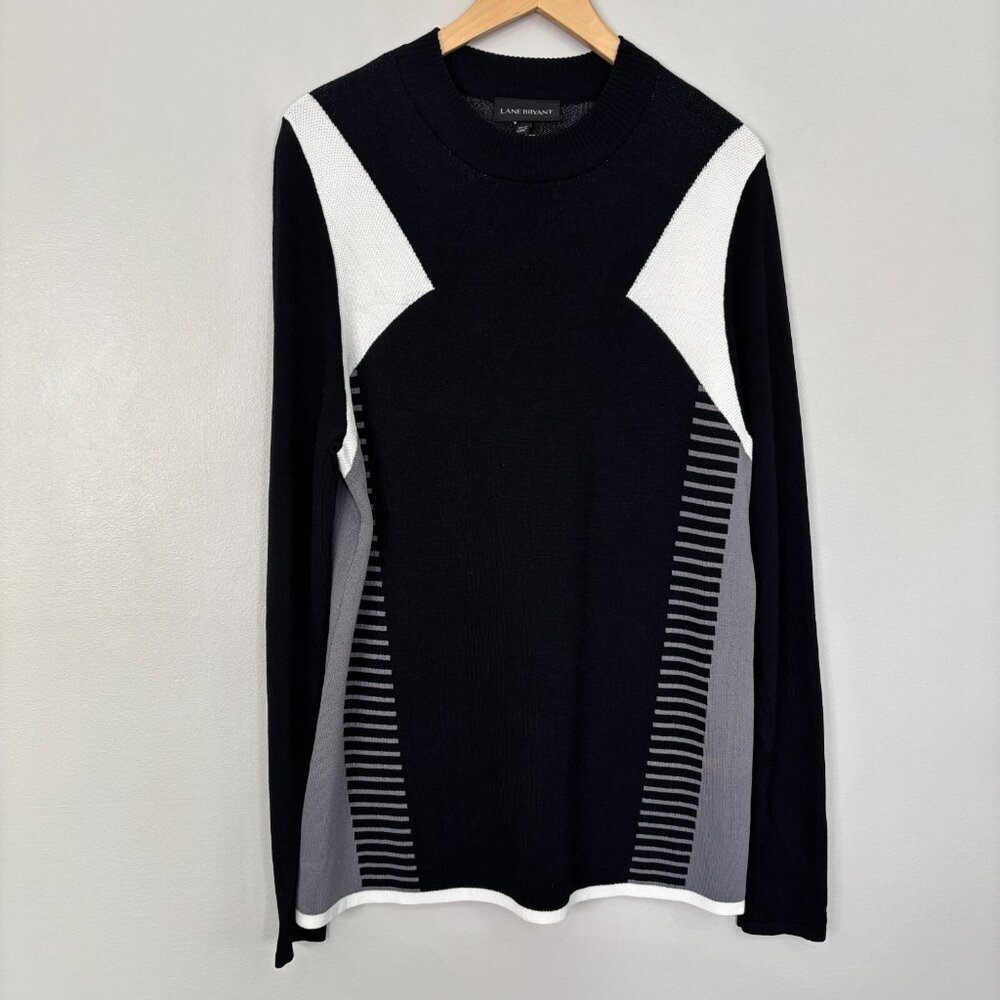 Lane Bryant Sweater 18/20 Black Gray Crew Neck Pullover Stretch Knit Women's